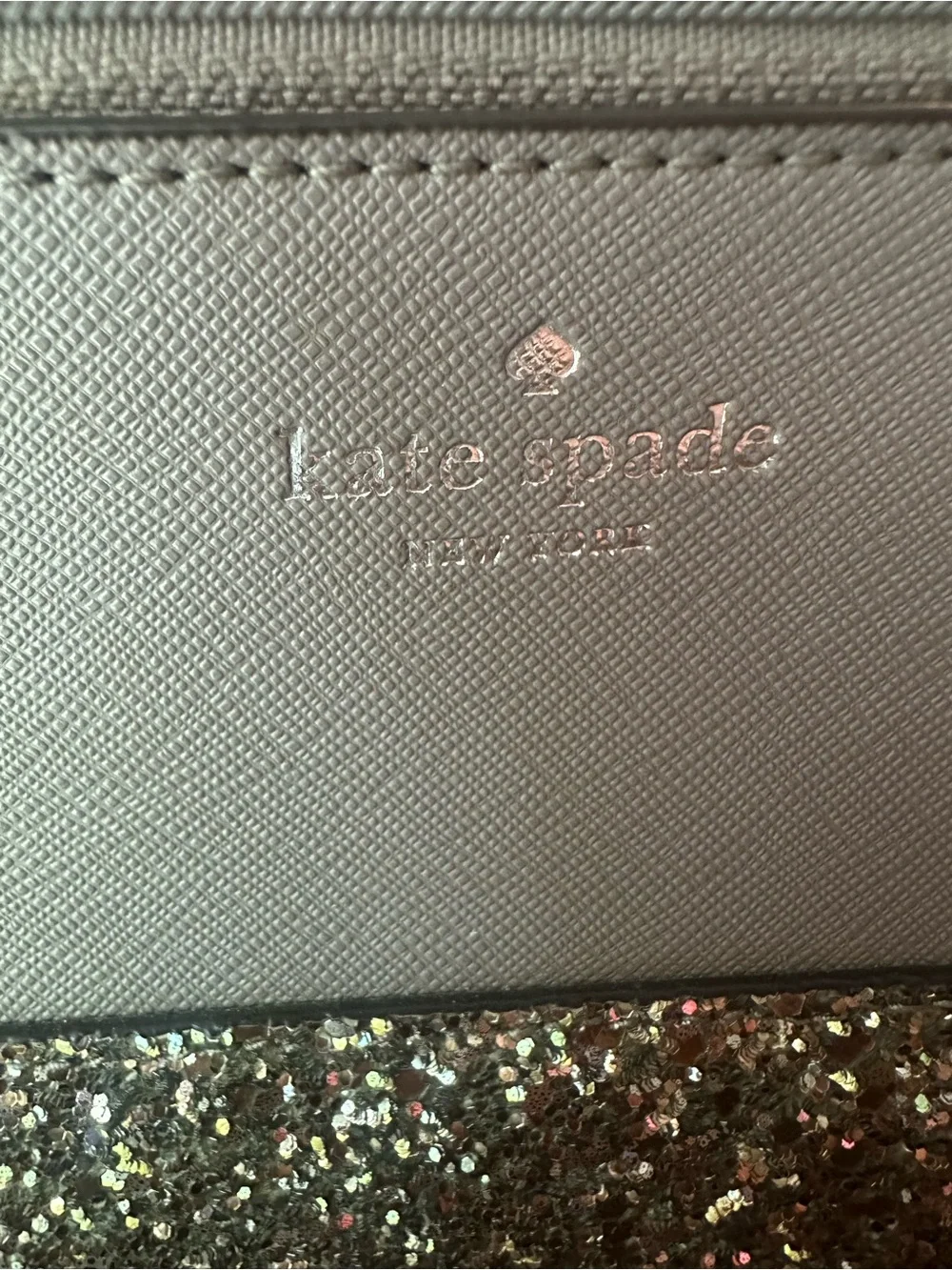 kate spade New York Rose Grey with Glitter Zip Pouch/Makeup Bag